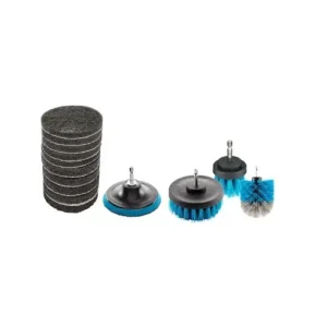 Set de perii si discuri Ferrex, 14 Piese, 3 perii, 1 taler slefuire si 10 discuri, Multifunctional, Negru\\/Albastru Livrare expres