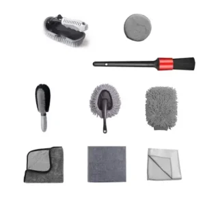 Reduceri Set 9 Piese pentru Spalat Auto, Flippy, din Plastic si Microfibra, Perii si Lavete, Model A, Gri