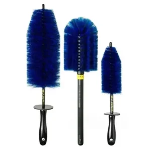 Cel mai vândut Set 3 Piese pentru Cosmetica Auto, Flippy, din Plastic si Otel, Maner Ergonomic, Perie Butuc, Anvelope, Detalii, Albastru