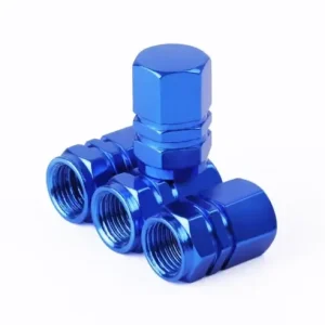Preț promoțional Set 4 capace hexagonale decorative pentru valva auto, Aluminiu, 1.8 cm, Albastru