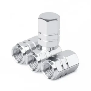 Popular Set 4 capace hexagonale decorative pentru valva auto, Aluminiu, 1.8 cm, Argintiu