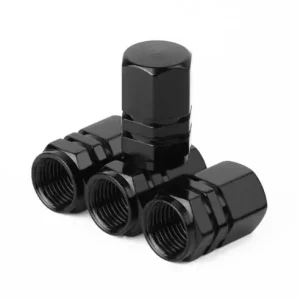 Popular Set 4 capace hexagonale decorative pentru valva auto, Aluminiu, 1.8 cm, Negru