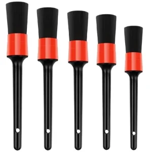 Set 5 pensule detailing auto, Quasar & Co.®, pentru curatare interior-exterior masina, poliester, negru-rosu Retur gratuit