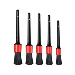 Set 5 pensule pentru Detailing si curatare interior-exterior auto, dimensiuni diferite, Negru-Rosu Ofertă limitată