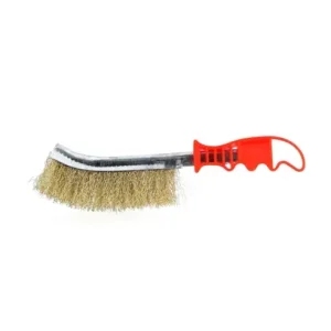 Perie de sarma cu peri sertizati, placati cu alama si maner din platic, lungime totala 25,5 cm Preferatul clienților