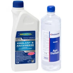 Reduceri Pachet 2.5 litri antigel concentrat Ravenol HTC protect MB 325.0 albastru si apa distilata