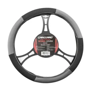 Disponibil imediat Husa volan auto universala 38 cm negru\\/gri Carguard, piele eco + textil