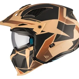 Premium Casca pentru scuter – motocicleta MT Streetfighter SV S P1R B9 maro mat (ochelari soare integrati) – masca (protectie) barbie si cozoroc detasabile – omologare noua ECE 22.06 M (57/58cm)