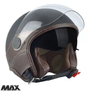 Casca open face pentru scuter – motocicleta (demi-jet) Max Helmets model DJDV06 LS Vision SV (ochelari soare integrati) culoare: negru mat/maro (NOM) – 100% MADE IN ITALY XL (61/62cm) Ofertă specială
