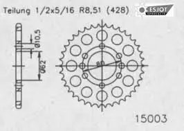 Ofertă limitată Pinion spate 49 dinti pas lant 428 – Yamaha DT 80 – DT 125 (76-92) – SR 125 (80-94) – DT 175 (78-96)