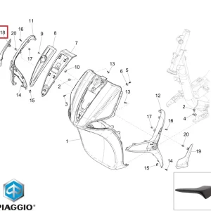 Plată securizată Deflector fata (ornament) dreapta original Piaggio Liberty iGet (15-23) 4T 3V 125-150cc – culoare: negru mat
