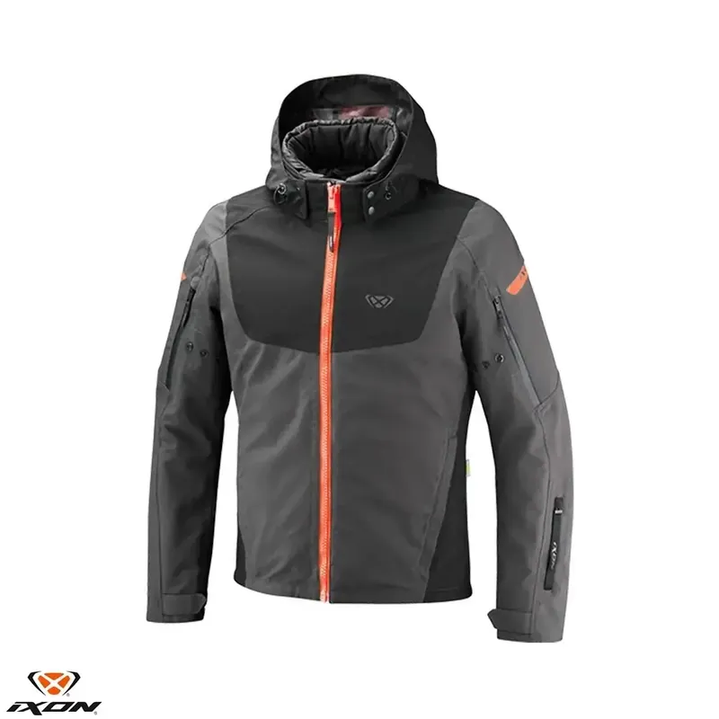 Geaca (jacheta) barbati pentru scuter – motocicleta Touring/Adventure/Urban Ixon All season model Burning MS culoare: antracit/negru/rosu neon (geaca laminata; waterproof si pe exterior) 2XL Calitate înaltă