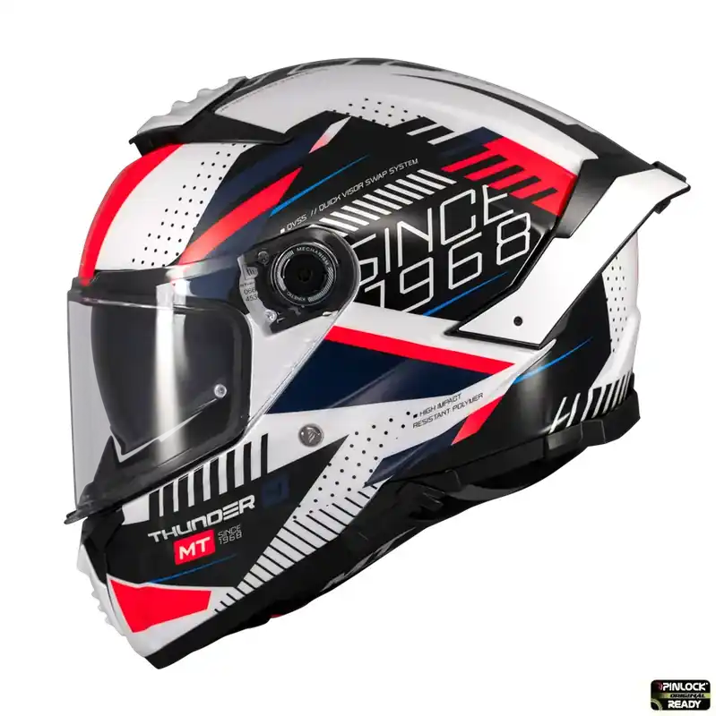 Promoție Casca integrala pentru scuter – motocicleta MT Thunder 4 SV Luminence A7 alb/rosu/albastru lucios (ochelari soare integrati) – tip viziera: MT-V-28B XL (61/62cm)