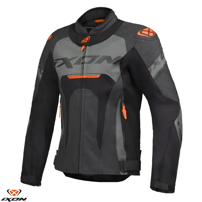 Geaca (jacheta) barbati pentru scuter – motocicleta piele Racing Ixon vara model Jackal JKT MS culoare: negru/antracit/portocaliu Negru/antracit/portocaliu S Popular