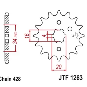 Pinion fata 12 dinti pas lant 428 – Malaguti X3M 125 – Rieju RS – SMX – Tango 125 – Yamaha DT – RD – RS – TT-R – XT – YZ 50-225cc Plată sigură