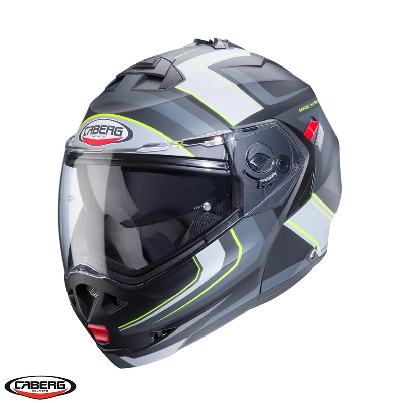 Casca modulabila pentru scuter – motocicleta (flip-up) Caberg model Duke X SV Tour I5 negru/galben fluor/antracit mat Pinlock ready – lentila Pinlock inclusa M (57/58cm) Disponibil imediat