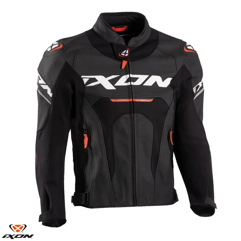 Geaca (jacheta) barbati pentru scuter – motocicleta piele Racing Ixon vara model Jackal JKT MS culoare: negru/alb/rosu Negru/alb/rosu L Reduceri