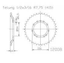 Pinion spate 44 dinti pas lant 415 – KTM Mini Adventure (02-07) – Mini Adventure Senior (05-07) – SX Pro-Junior (02-05) 2T 50cc Preț redus