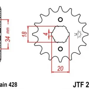 Calitate înaltă Pinion fata 14 dinti pas lant 428 – Daelim VJ – VS 125 – Derbi Senda 125 – Honda CB – CG – CM – NX – SL – XL 100-125-185-200