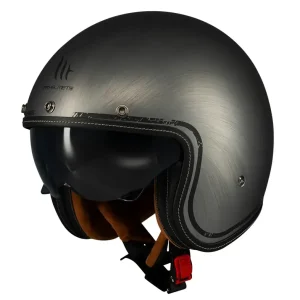 Reducere de preț Casca open face pentru scuter – motocicleta MT Le Mans 2 S SV Scratched Chrome A2 gri mat (ochelari soare integrati) – omologare noua ECE 22.06 XL (61/62cm)