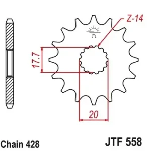Cumpără acum Pinion fata 14 dinti pas lant 428 – Derbi GPR 125 – Kawasaki Ninja 125 – Sachs 125 – Yamaha YZ 85 – DT – TDR – TZR 125 – XVS 125-250 Drag Star