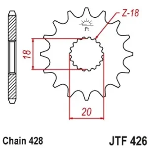 Ofertă exclusivă Pinion fata 14 dinti pas lant 428 – Kreidler Dice – Enduro 125cc – Suzuki DR 125 S (82-84) – GN 125 (94-99) – GS 125 S (99) – RM 125 (75-78)