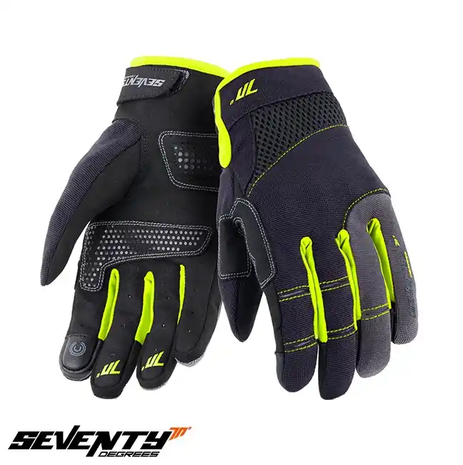 Cel mai vândut Manusi barbati pentru scuter – motocicleta Urban vara Seventy model SD-C48 negru/galben – degete tactile S (7 cm)