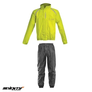 Vezi acum Costum ploaie (geaca+pantaloni) pentru scuter – motocicleta Seventy model SD-S1 culoare: galben/negru (montare peste echipament) Galben fluor/negru XL