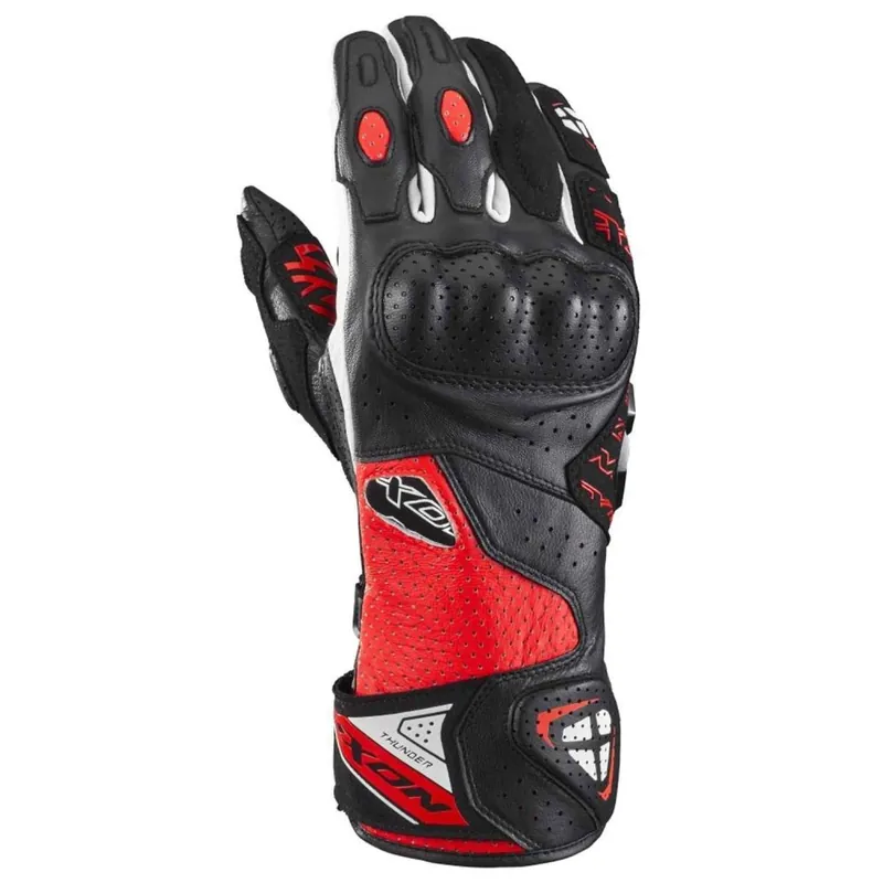 Cumpără acum Manusi barbati pentru scuter – motocicleta Racing vara piele Ixon model Thunder Air MS culoare: negru/rosu/alb – degete tactile L (9/10)