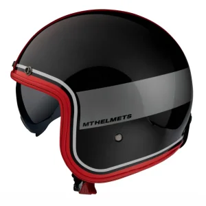 Calitate înaltă Casca open face pentru scuter – motocicleta MT Le Mans 2 SV Tant A5 negru/rosu lucios (ochelari soare integrati) XS (53/54cm)