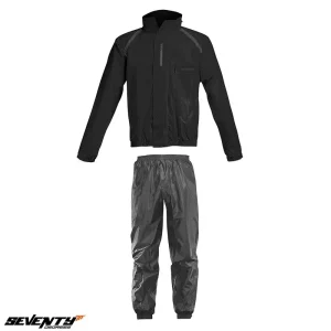 Costum ploaie (geaca+pantaloni) pentru scuter – motocicleta Seventy model SD-S1 culoare: negru (montare peste echipament) XXXL Plată sigură