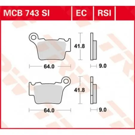 Placute frana spate KTM 2004- TRW MCB743RSI  SINTER PERFORMANCE OFFROAD Premium