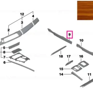 Wooden strip, door front left NUSSB.-HONIGBR. - BMW Reducere