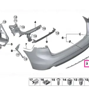 Bandă trim bară spate GLANZSCHWARZ - BMW Noutate